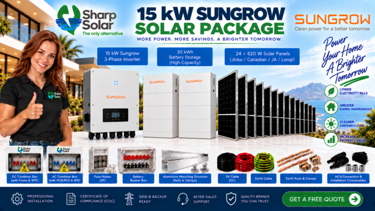 15-kW-Sungrow-Package-combines-a-15-kW-3-Phase-Sungrow-Inverter-30-kWh-battery-storage-and-24-×-620-W-solar-panels.